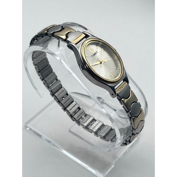 Timex Women's Watch 21mm Gold Silver Tones Expandable Band - New Battery - Picture 4 of 7